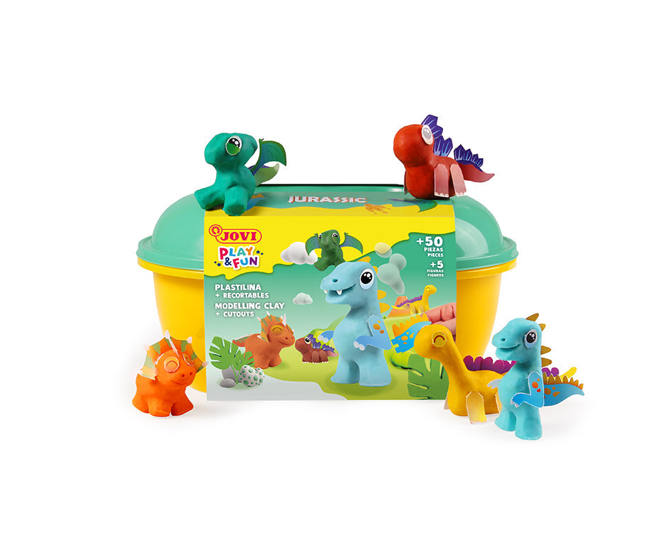 JOVI Play&Fun speelklei Jurassic in koffertje met accessoires