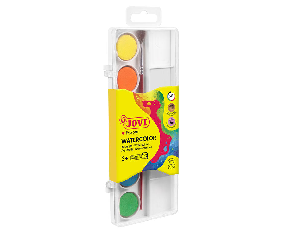 JOVI waterverf Ø 22 mm, 6 napjes met penseel