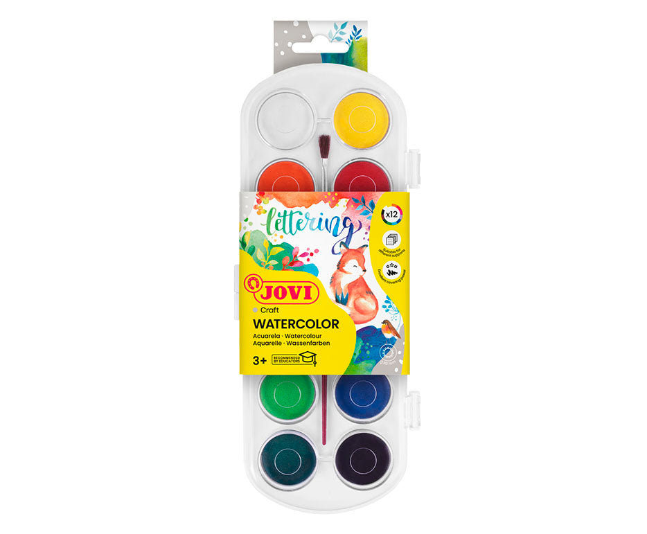 JOVI waterverf Ø 30 mm, 12 napjes met penseel