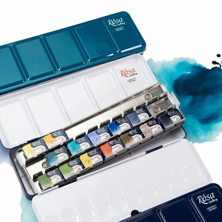 Rosa Gallery aquarelverfdoos van metaal, turquoise, 21 napjes – afbeelding 4