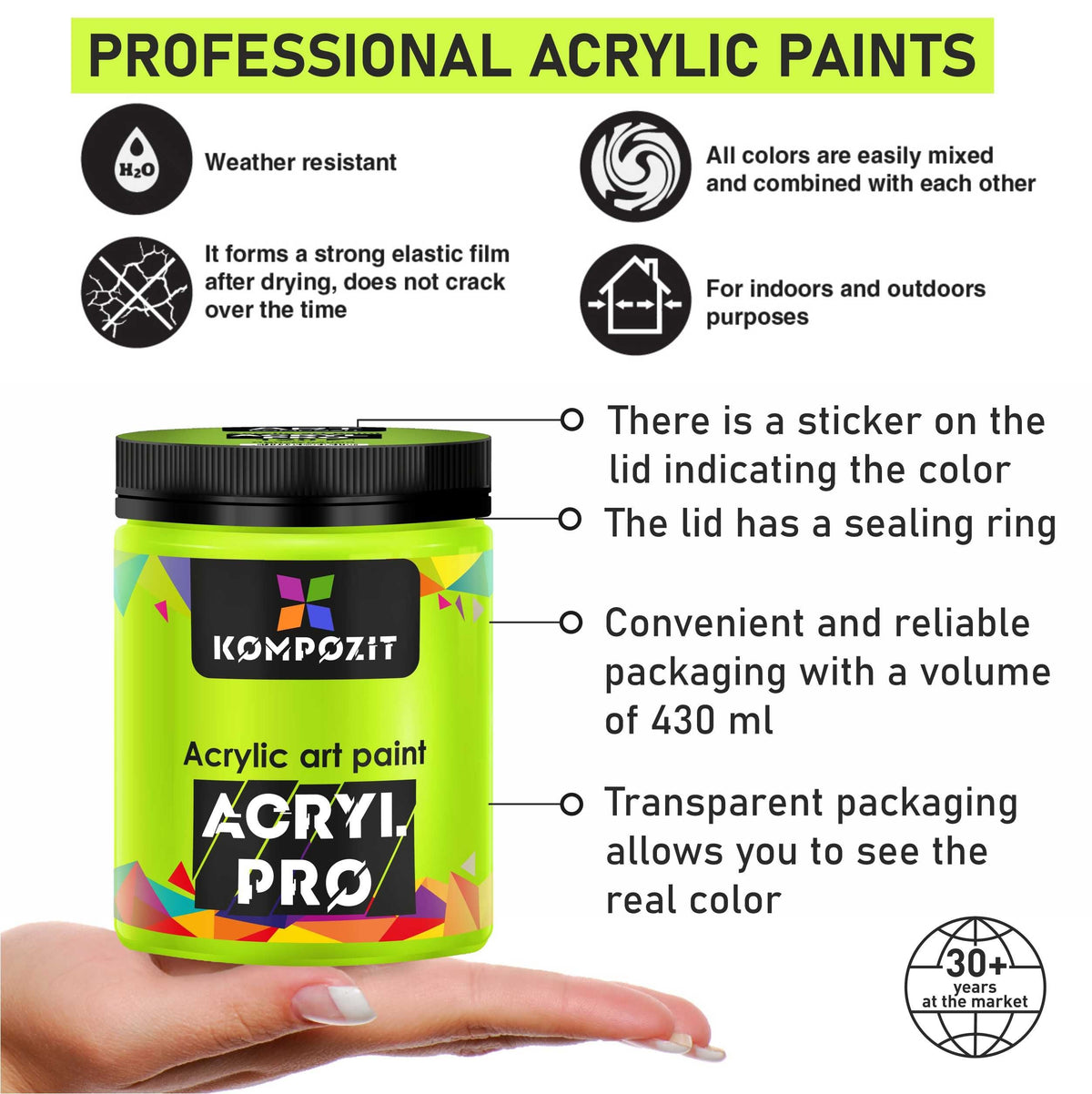 Kompozit ACRYL PRO ART fluorescerende acrylverf 430 ml – afbeelding 2