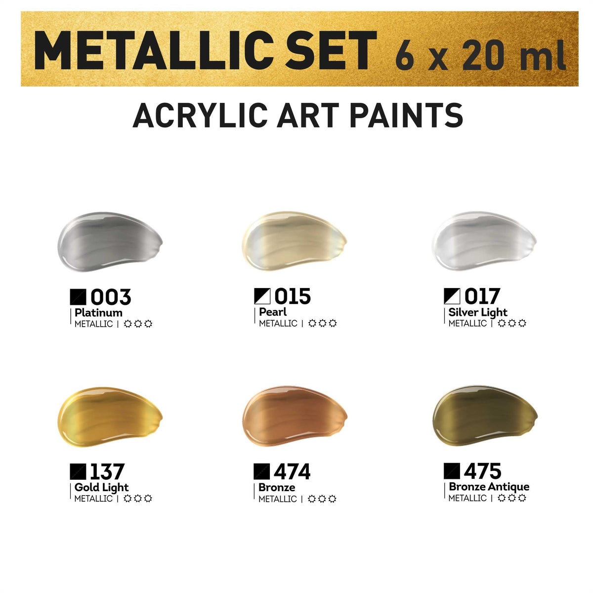 Kompozit ACRYL PRO Metallic Acrylic Paint Set, 6 x 20 ml