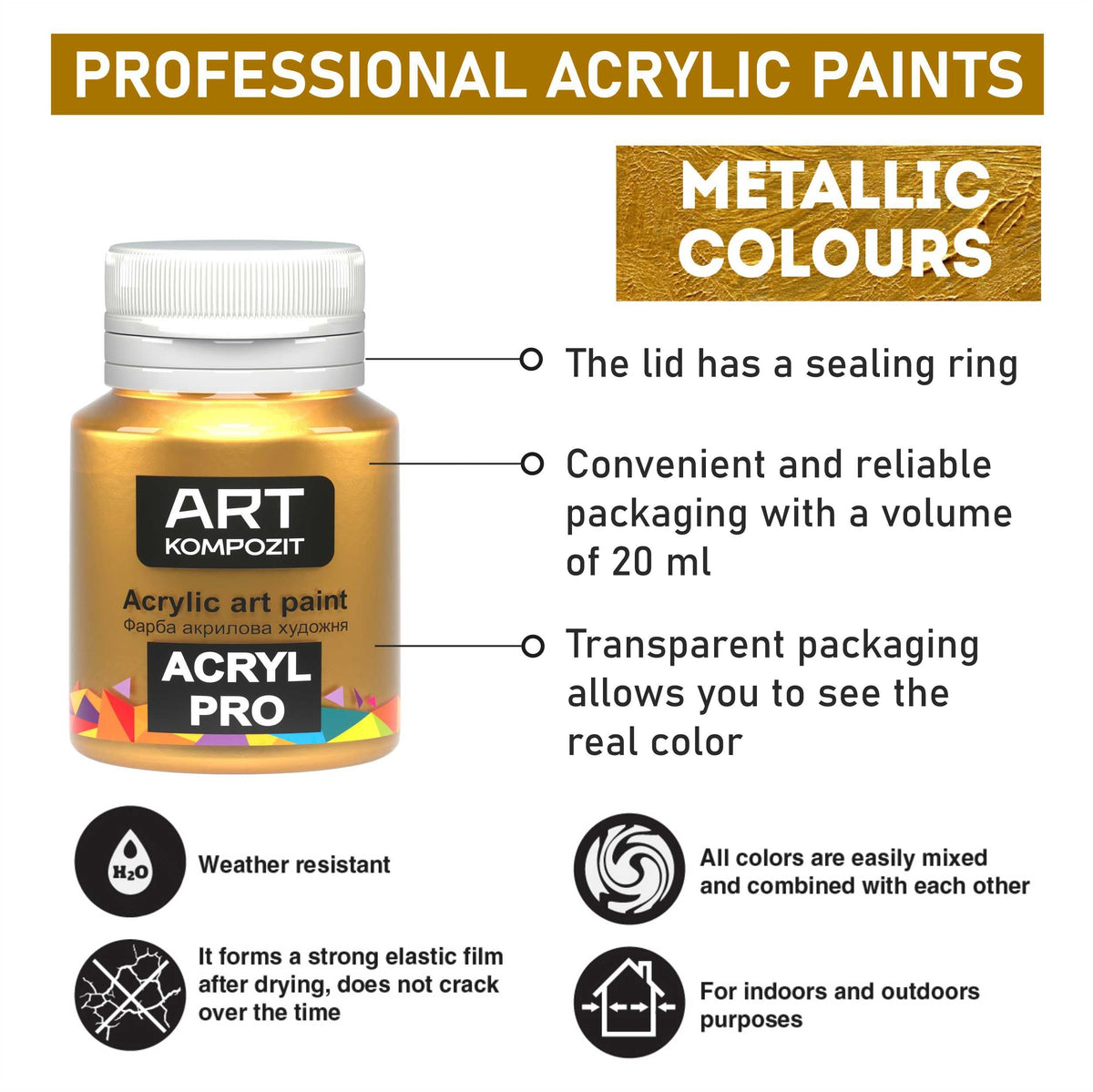 Kompozit ACRYL PRO metallic acrylverfset 6 × 20 ml – afbeelding 3
