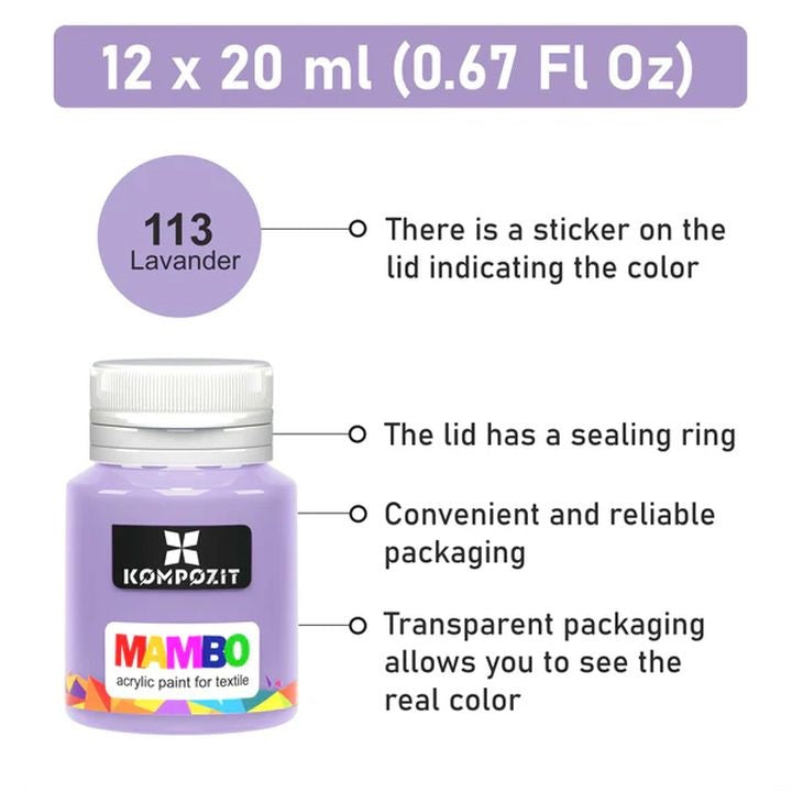 Kompozit MAMBO Pastel Fabric and Leather Paint Set, 12 x 20 ml — image 2