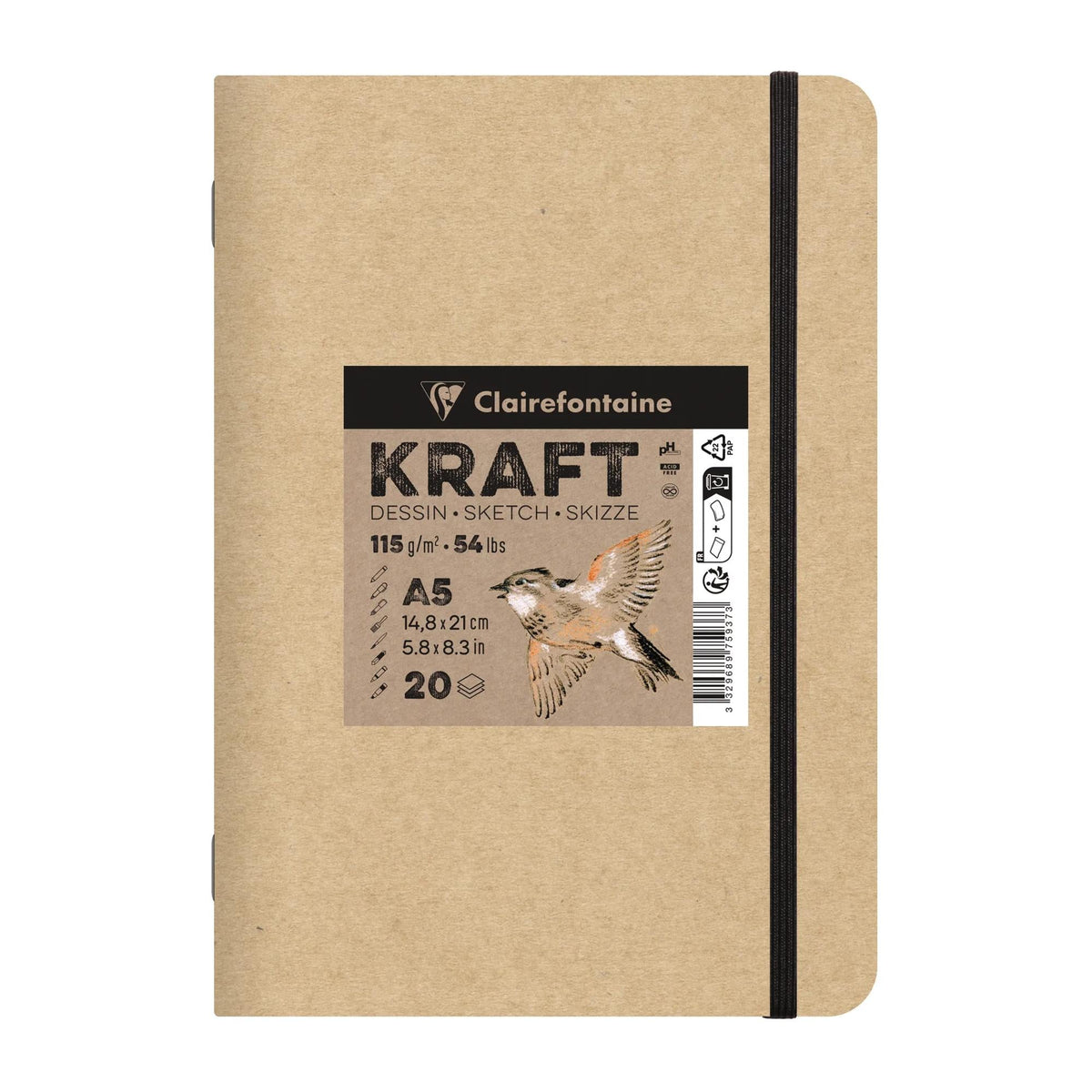 Kraftpapierblok Clairefontaine 115 g/m², 20 vel, A5–A4