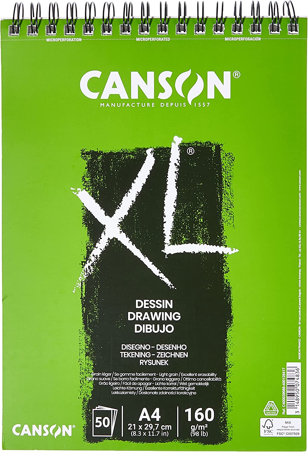 Canson XL Dessin tekenblok A4, 160 g/m², 50 vel, spiraal