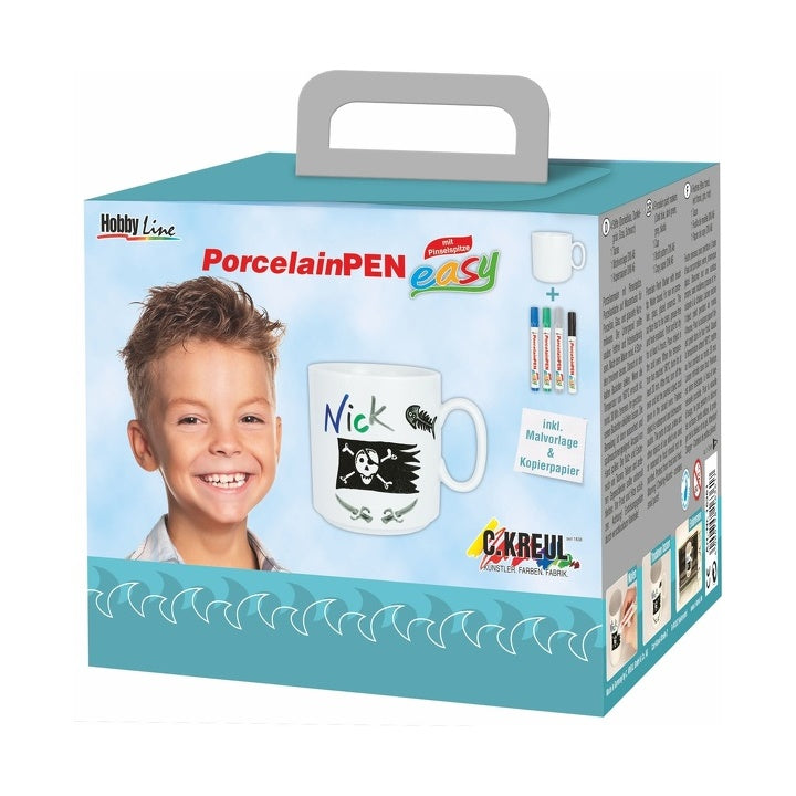 KREUL Porcelain Pens for Boys, Set of 4 with Mug