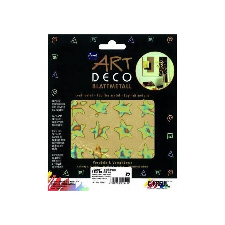 KREUL Art Deco decoratiefolie goud sterren 140 × 140 mm, 6 vellen