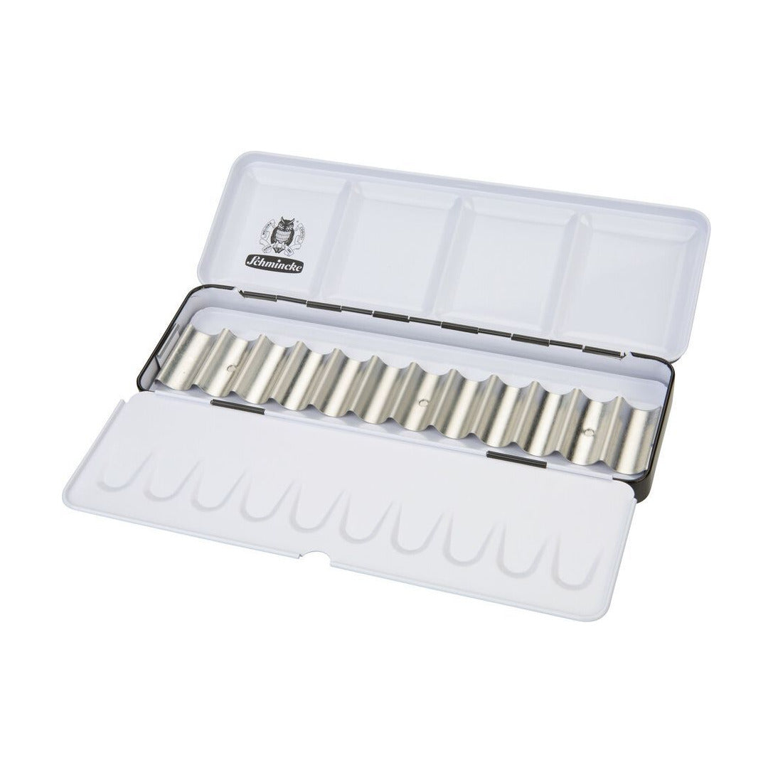Lege metalen doos Schmincke voor 12 tubes van 5 ml