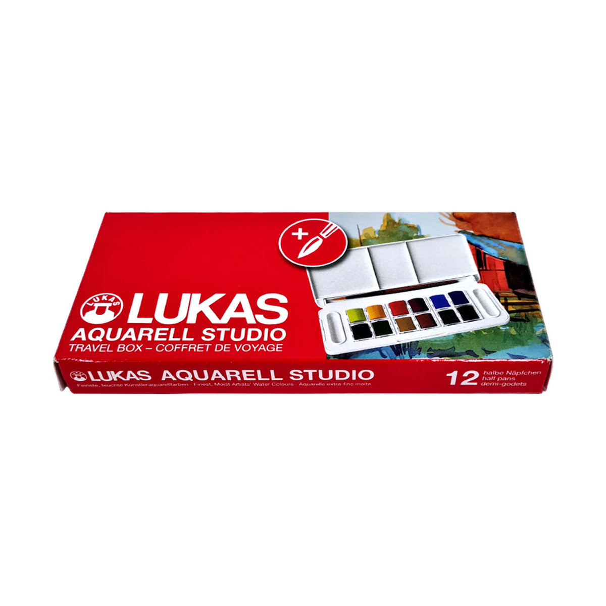 LUKAS Studio aquarelverfset, 12 halve napjes in kunststof doosje