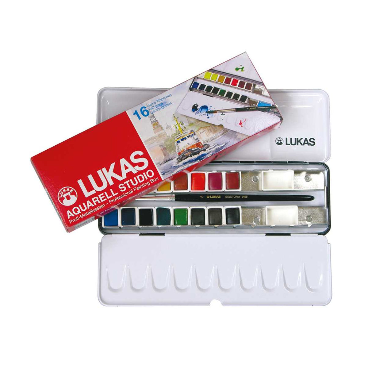 LUKAS Studio aquarelverfset, 16 halve napjes in metalen blik