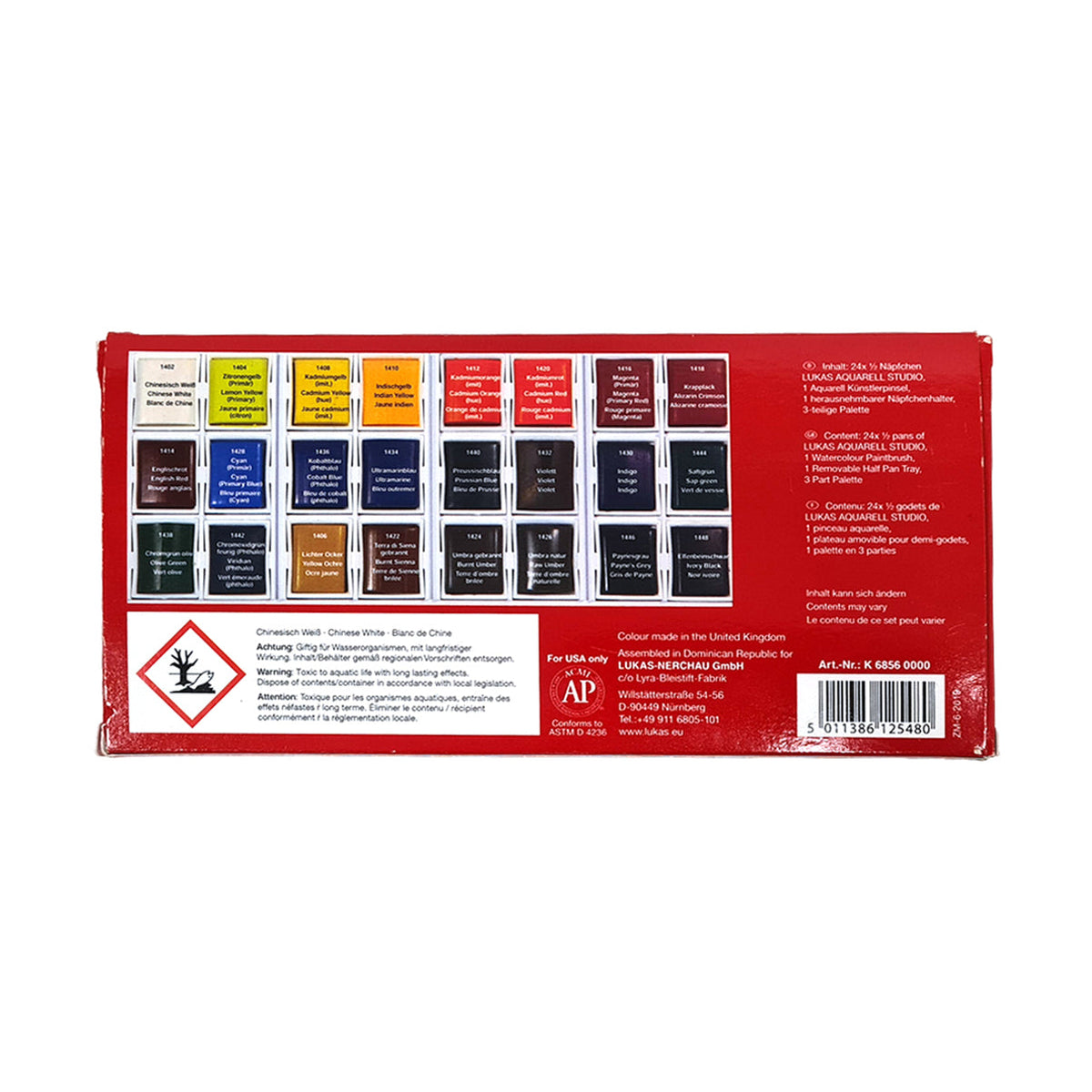 LUKAS Studio aquarelverfset, 24 halve napjes in doos