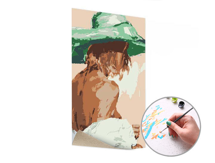 Schilderen op nummer Vrouw met groene hoed, 40 × 60 cm – afbeelding 2