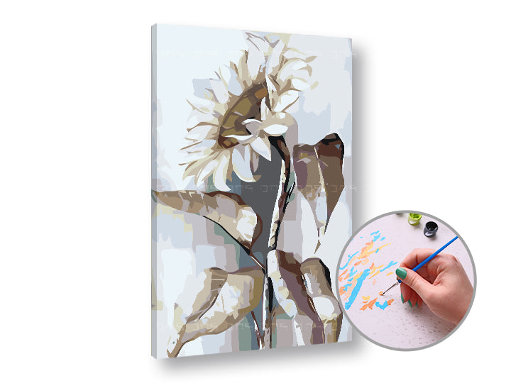 Schilderen op nummer Witte zonnebloem – 60 × 40 cm – afbeelding 2