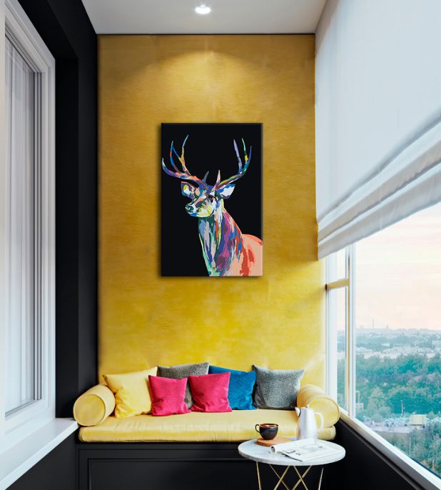 Schilderen op nummer Kleurrijk hert, zwart doek, 40 × 60 cm – afbeelding 3