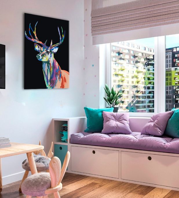 Schilderen op nummer Kleurrijk hert, zwart doek, 40 × 60 cm – afbeelding 4