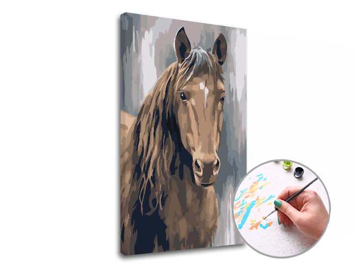 Schilderen op nummer Bruine hengst – niveau laag, 40 × 60 cm