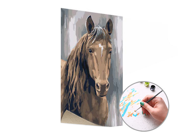 Schilderen op nummer Bruine hengst – niveau laag, 40 × 60 cm – afbeelding 2