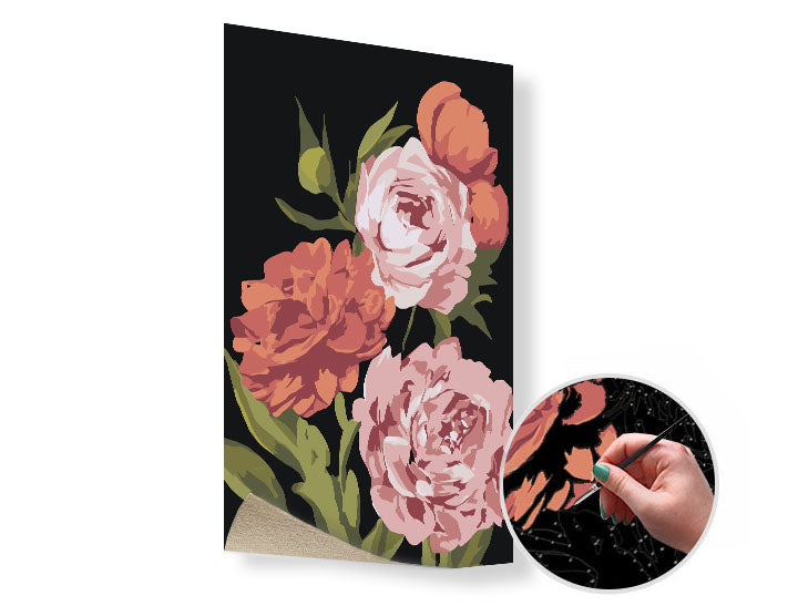 Schilderen op nummer Bloementuin, zwart doek, 40 × 60 cm