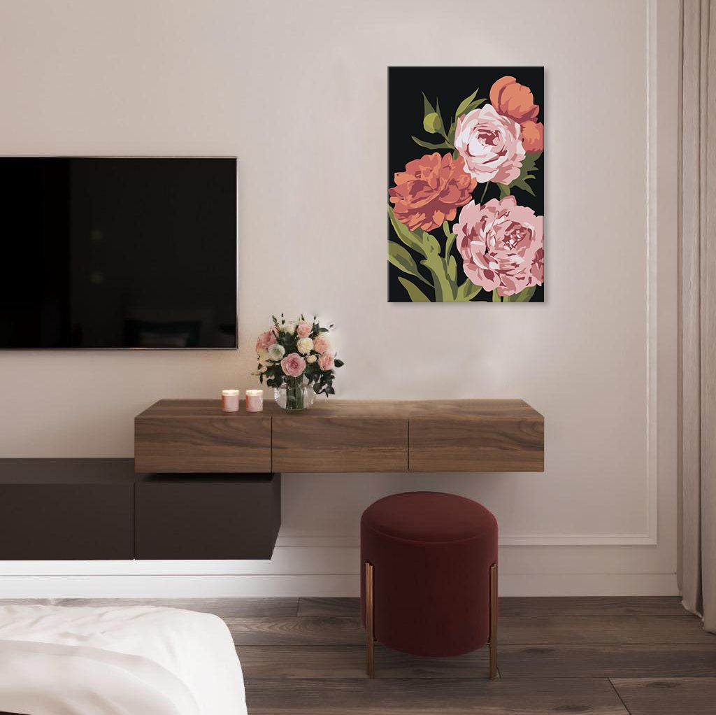 Schilderen op nummer Bloementuin, zwart doek, 40 × 60 cm – afbeelding 2