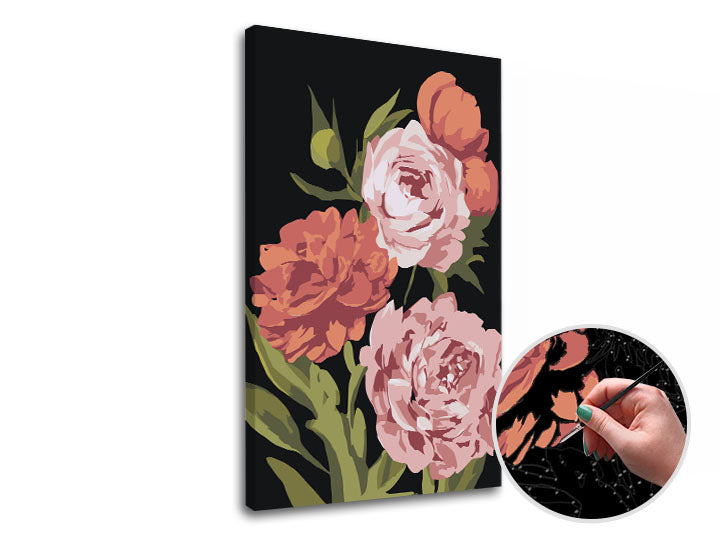 Schilderen op nummer Bloementuin, zwart doek, 40 × 60 cm – afbeelding 4