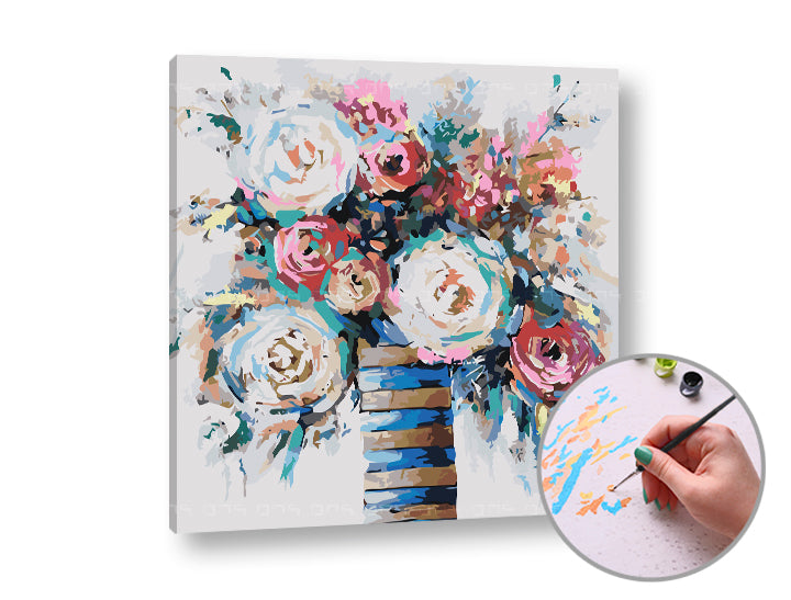 Schilderen op nummer Bloemen in vaas – niveau gemiddeld, 50 × 50 cm – afbeelding 2