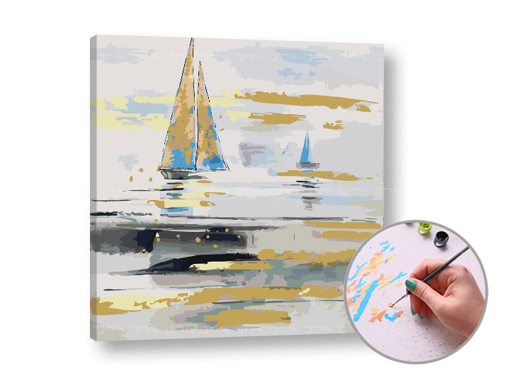 ARTMiE schilderen op nummer Boten op zee – 50 × 50 cm – afbeelding 2