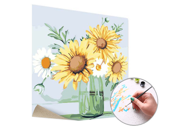 ARTMiE schilderen op nummer Margrieten en zonnebloemen – 50 × 50 cm – afbeelding 2