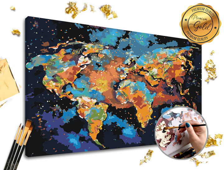 Schilderen op nummer Premium Gold – Kleurrijke wereld, 60 × 40 cm