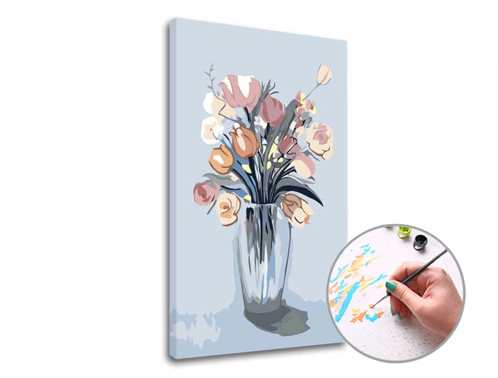 Schilderen op nummer Roze boeket in vaas – 40 × 60 cm – afbeelding 2