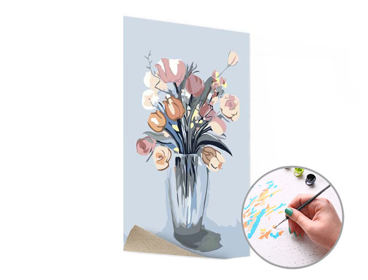 Schilderen op nummer Roze boeket in vaas – 40 × 60 cm – afbeelding 3