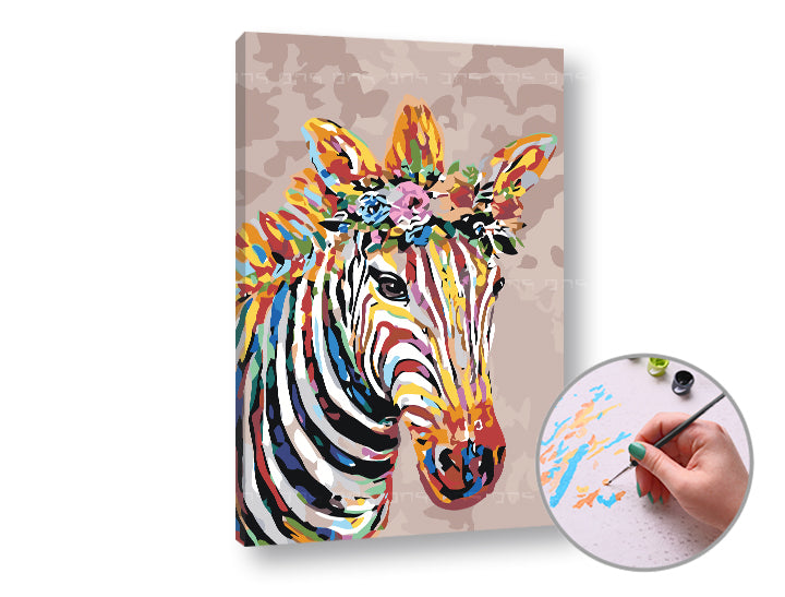 Schilderen op nummer ARTMiE Zebra met bloemen – moeilijkheid gemiddeld – afbeelding 2