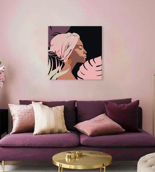 Schilderen op nummer Vrouw, zwart doek, 50 × 50 cm