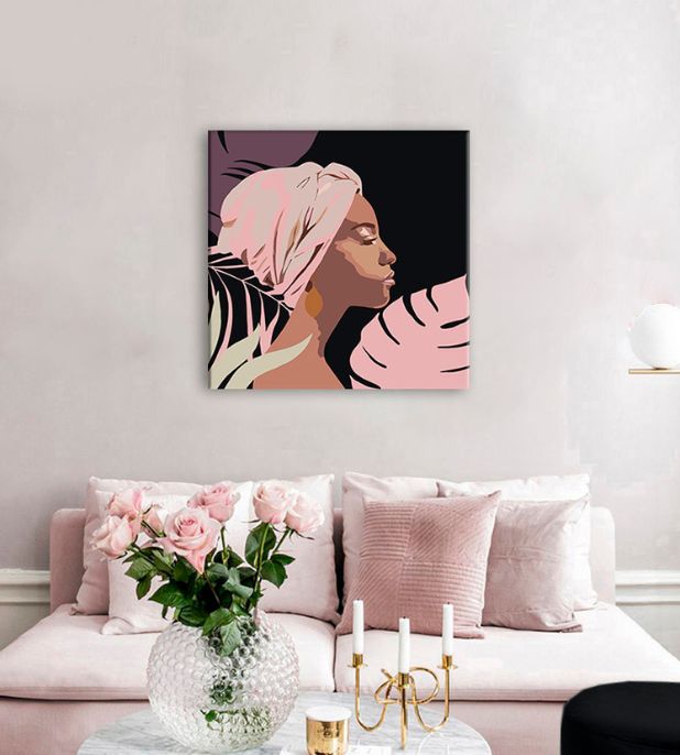 Schilderen op nummer Vrouw, zwart doek, 50 × 50 cm – afbeelding 4
