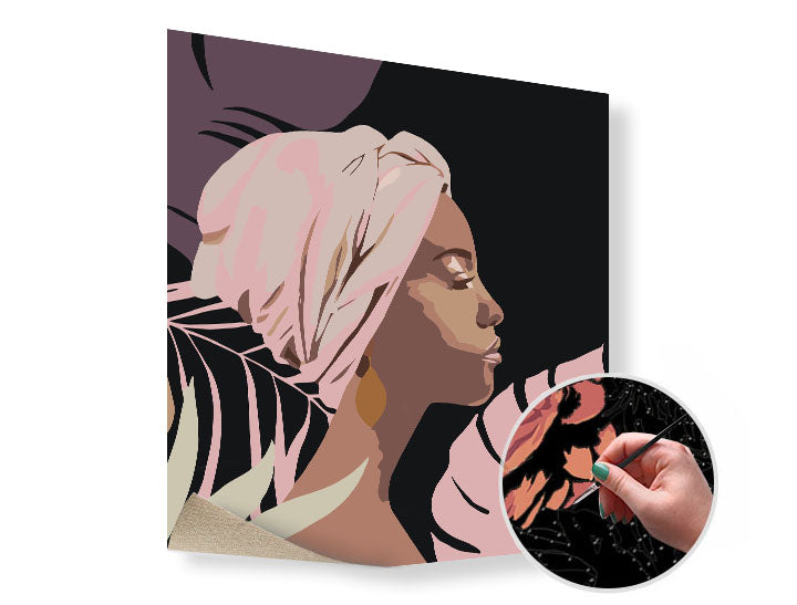 Schilderen op nummer Vrouw, zwart doek, 50 × 50 cm – afbeelding 3