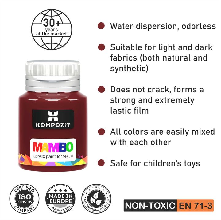 MAMBO Acrylic Paint for Fabric and Leather, 20 ml