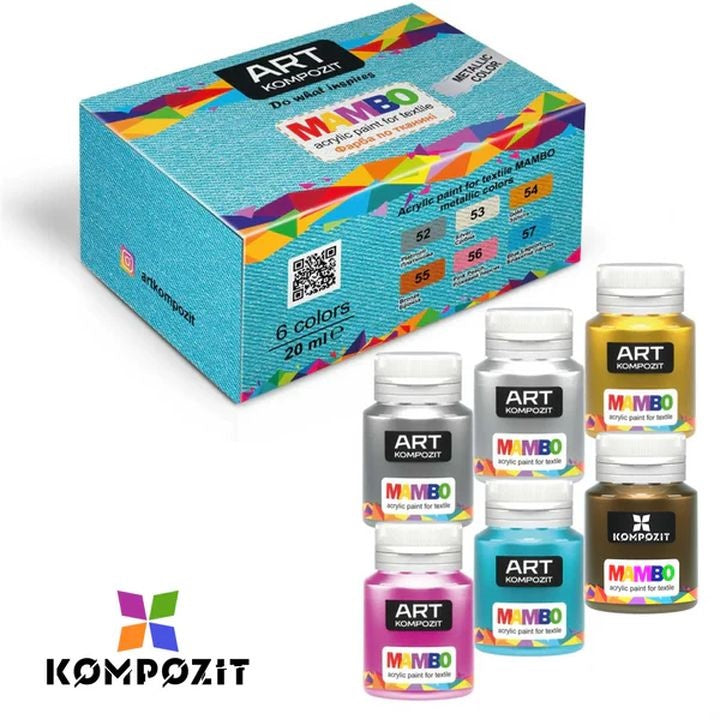 MAMBO Kompozit Metallic Fabric and Leather Paint Set, 6x20 ml — image 1