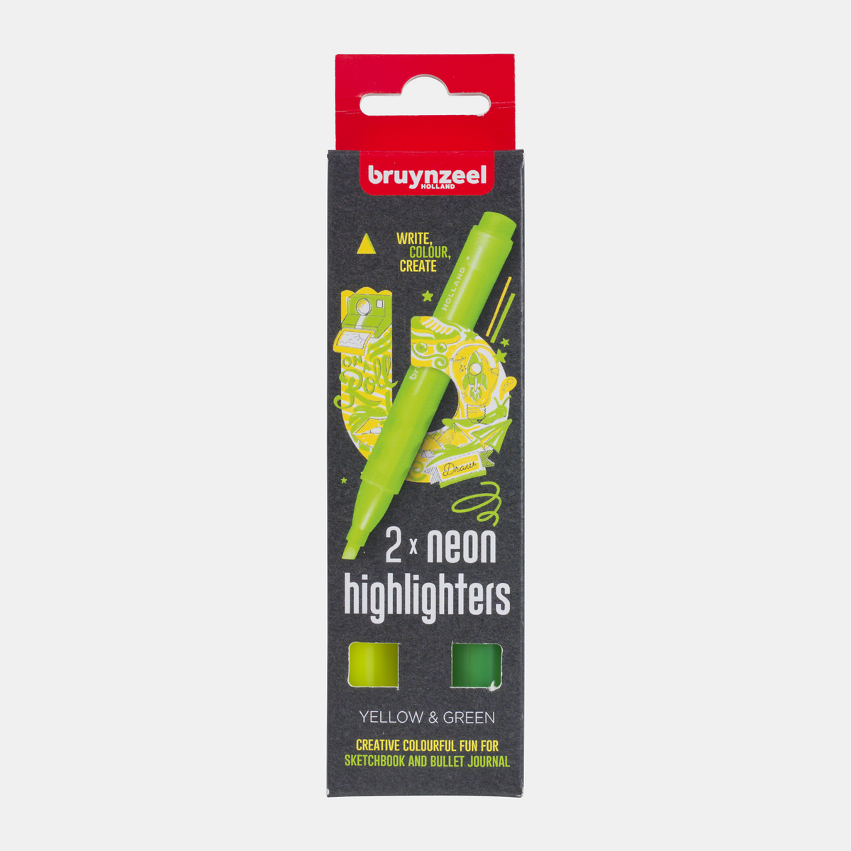 Markeerstiften Bruynzeel met schuine punt, set van 2 – geel en groen