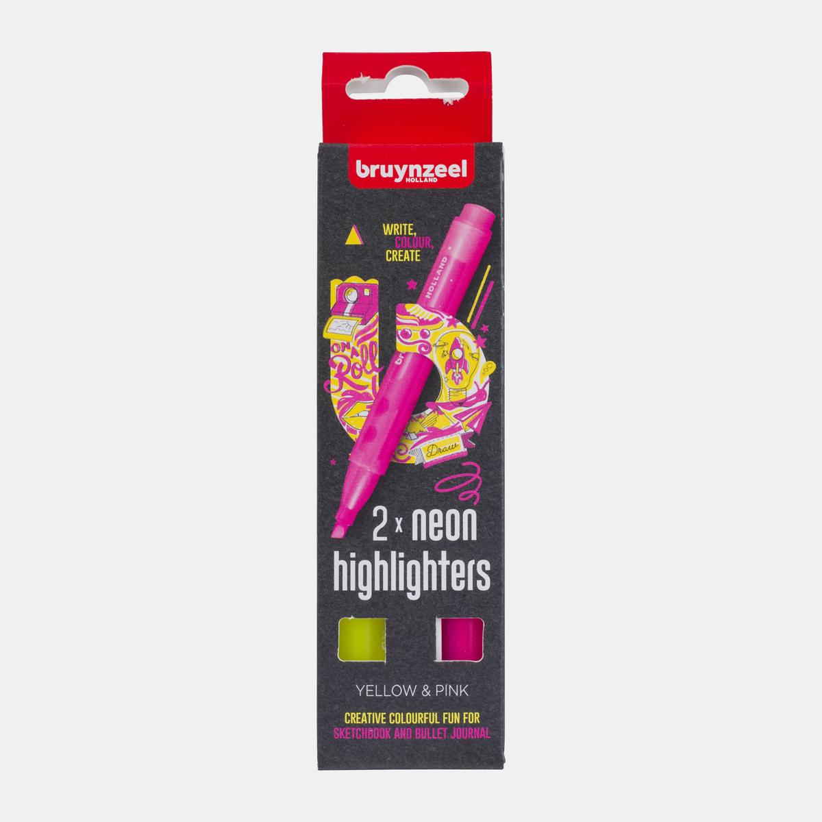 Markeerstiften Bruynzeel met schuine punt, set van 2 – geel en roze
