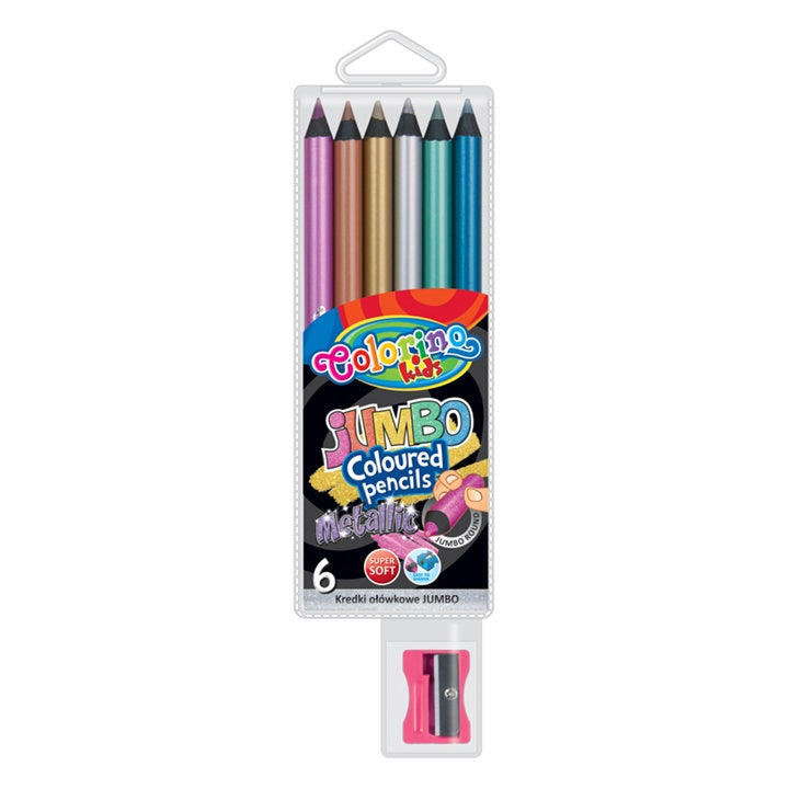 Colorino Jumbo kleurpotloden metallic met puntenslijper, 6 stuks
