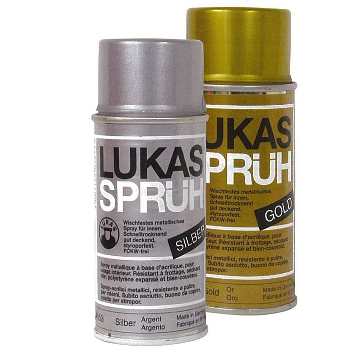 Lukas metallic spuitbus wrijfvast 150 ml – goud, zilver
