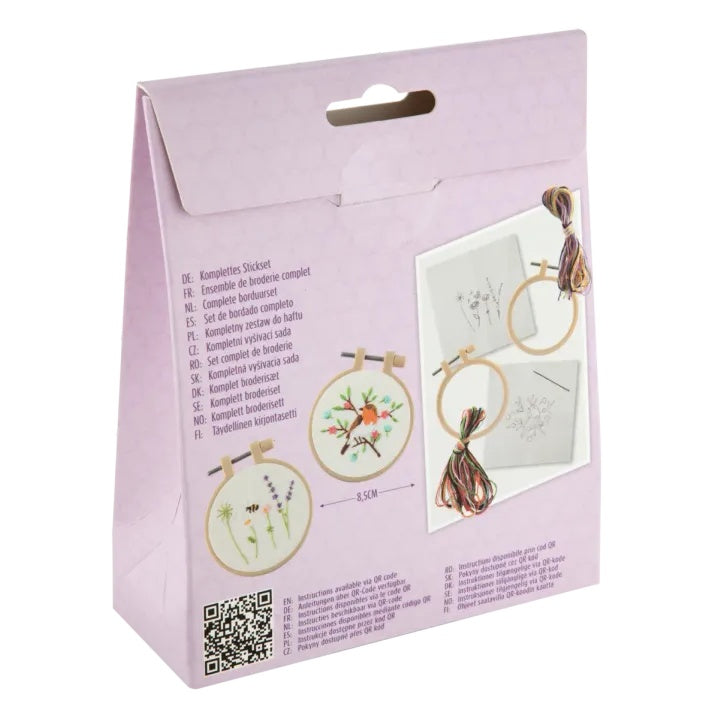 Nassau mini-borduurset vogel en wilde bloemen, 2 stuks Ø 8,5 cm – afbeelding 2