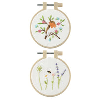 Nassau mini-borduurset vogel en wilde bloemen, 2 stuks Ø 8,5 cm – afbeelding 3