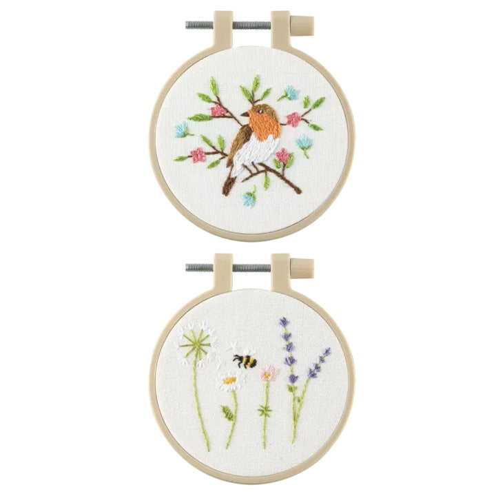 Nassau mini-borduurset vogel en wilde bloemen, 2 stuks Ø 8,5 cm – afbeelding 3