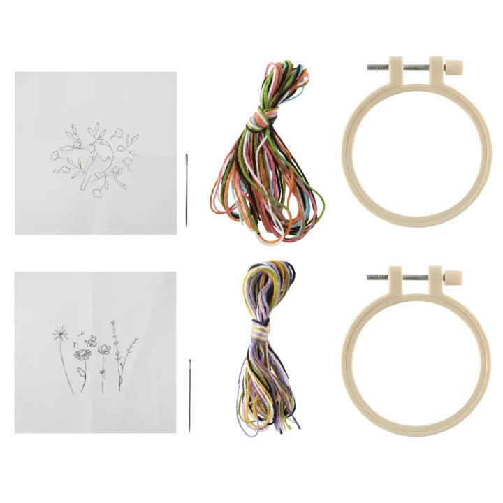 Nassau mini-borduurset vogel en wilde bloemen, 2 stuks Ø 8,5 cm – afbeelding 4