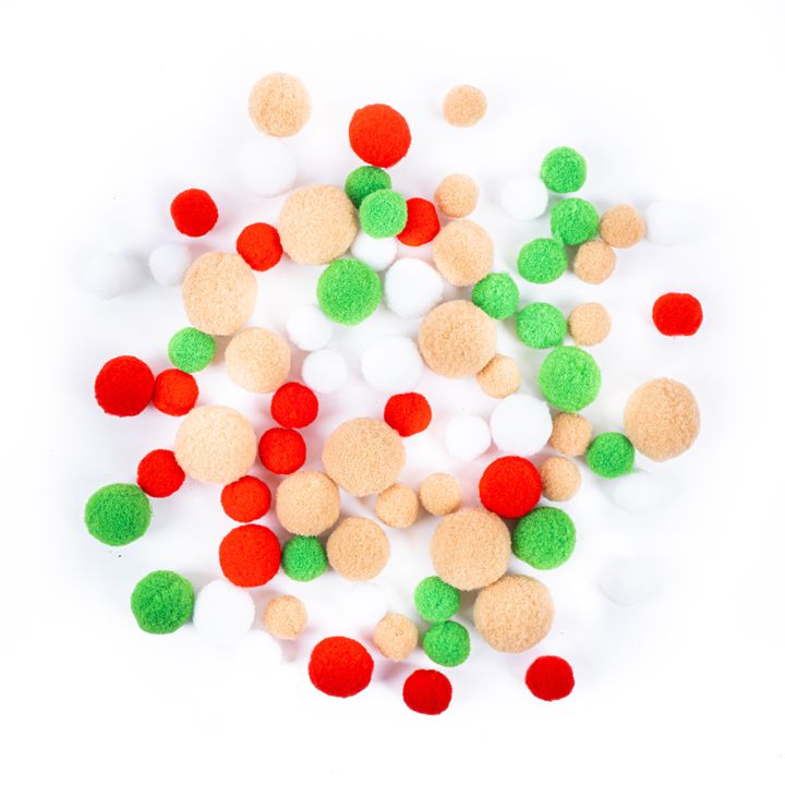 DP Craft pompons mix wit, rood, groen en beige, 80 stuks