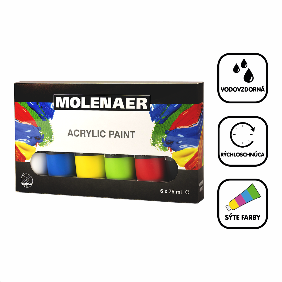 Molenaer acrylverfset 6 × 75 ml – kleurenmix