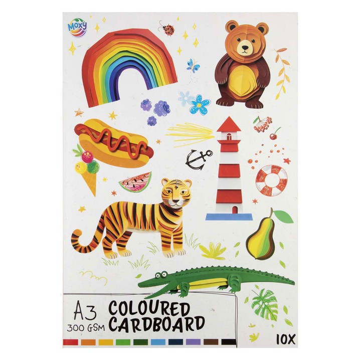 Moxy gekleurd karton A3, 10 vel in 10 kleuren, 300 g/m²