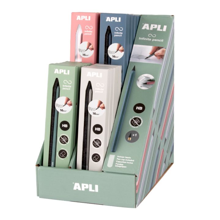 APLI eeuwig potlood HB, per stuk – grijs, blauw, groen, koraalroze