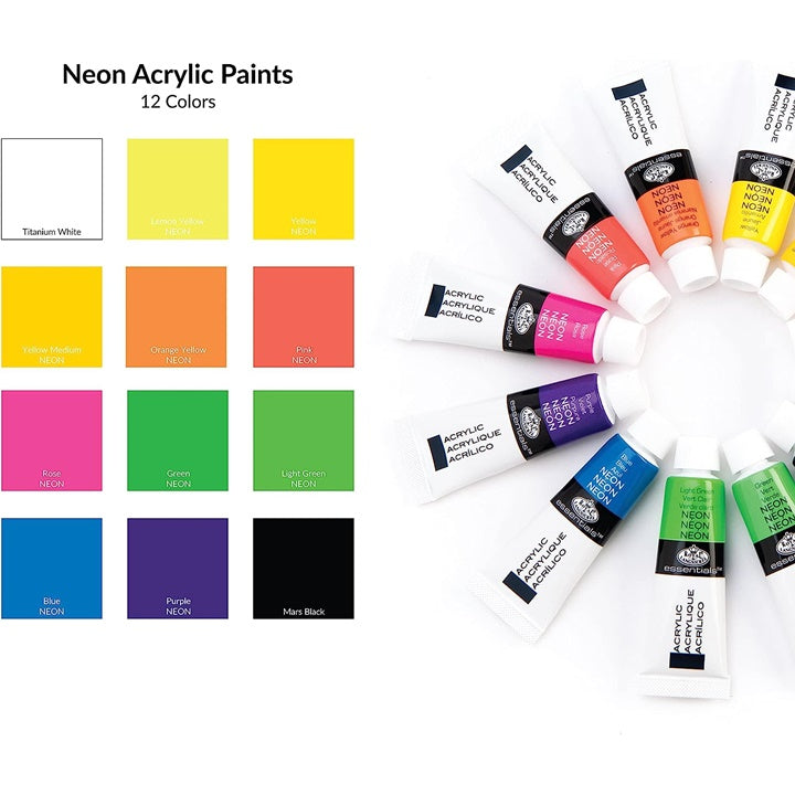 Royal & Langnickel Essentials neon acrylverf, set 12 × 12 ml – afbeelding 2